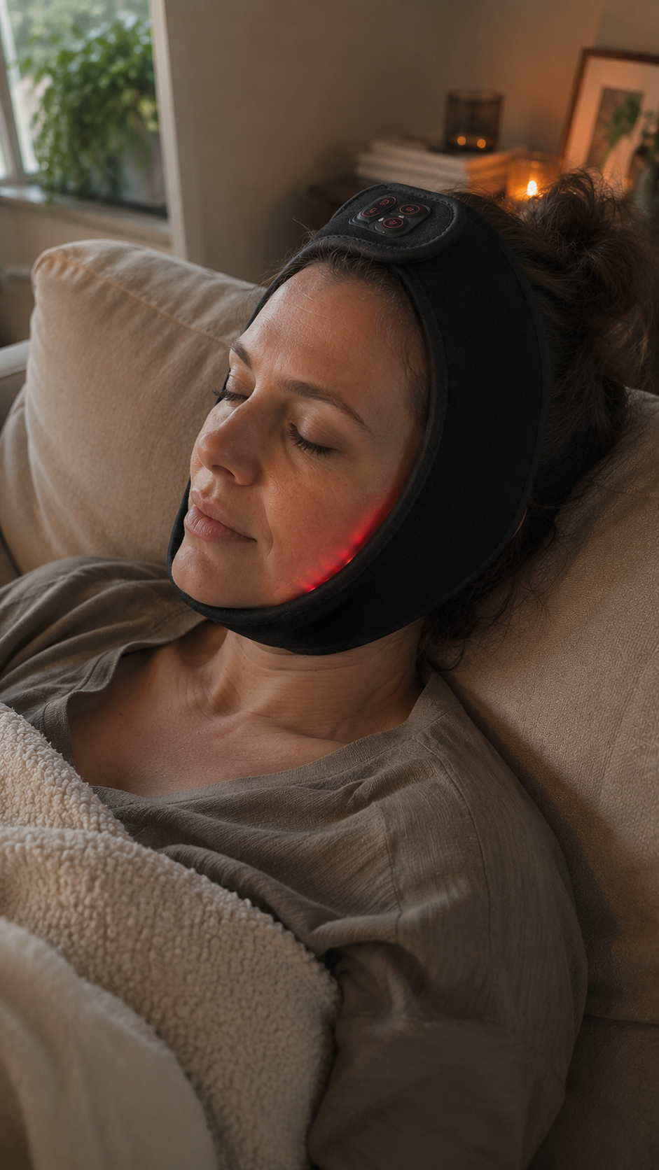 Solace Pro 1 heated jaw and neck release wrap, worn hands-free